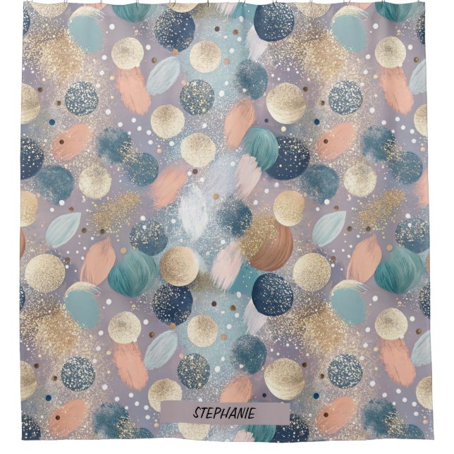 Eleganter Glitzer Dot & Brushstroke Abstrakt Duschvorhang (Vorderseite)