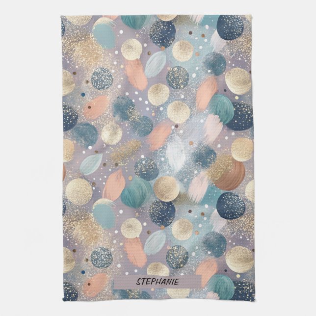 Eleganter Glitzer Dot & Brushstroke Abstrakt Geschirrtuch (Vertikal)