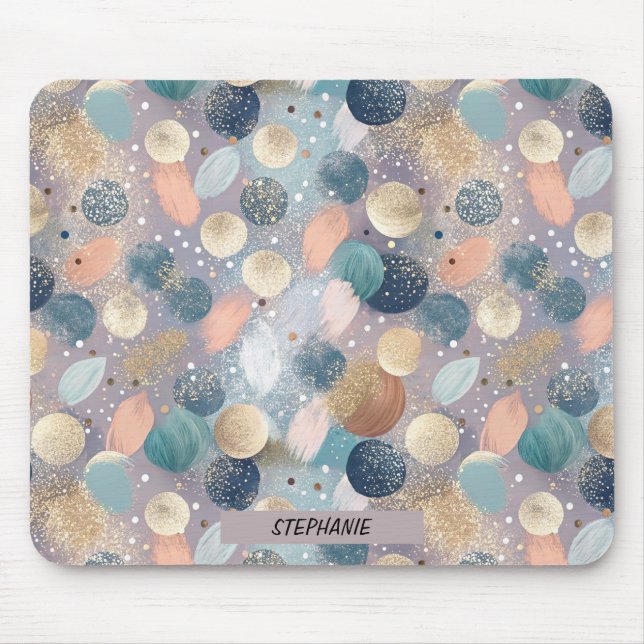 Eleganter Glitzer Dot & Brushstroke Abstrakt Mousepad (Vorne)