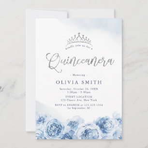 Eleganter Glitzer-Drehbuch Blau-Blumenkohl Quincea Einladung