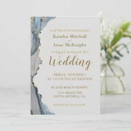 Eleganter Glitzer Dusty Blue Gold Einladung