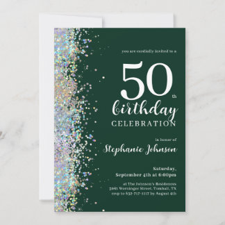 Eleganter Glitzer Emerald Green 50. Geburtstag Einladung