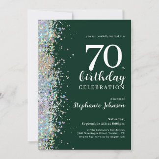 Eleganter Glitzer Emerald Green 70. Geburtstag Einladung