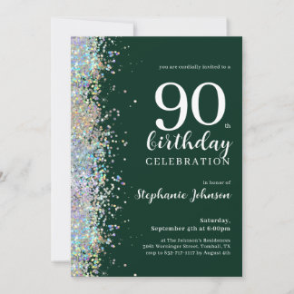 Eleganter Glitzer Emerald Green 90. Geburtstag Einladung