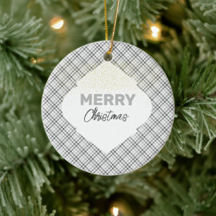 Eleganter Glitzer Frohe Weihnachten Kariert Grau W Keramik Ornament
