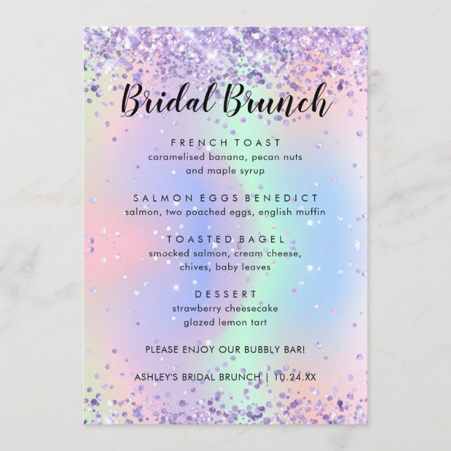 Eleganter Glitzer Funkelnd Bridal Brunch Menü Card Menükarte (Vorderseite)