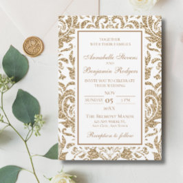 Eleganter Glitzer für Weiß- und Gold-Imitate Hochz Einladung