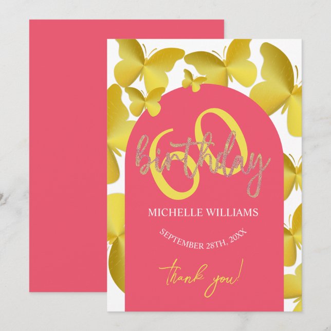 Eleganter Glitzer Gold Butterfly Calligrafy Dankeskarte (Vorne/Hinten)
