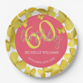 Eleganter Glitzer Gold Butterfly Calligrafy Pappteller