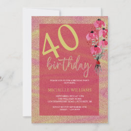 Eleganter Glitzer Gold Calligraphy Floral Geburtst Einladung