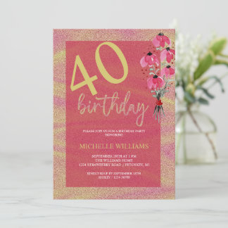 Eleganter Glitzer Gold Calligraphy Floral Geburtst Einladung