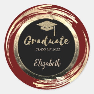 Eleganter Glitzer Gold Grad Cap, Rot Runder Aufkleber
