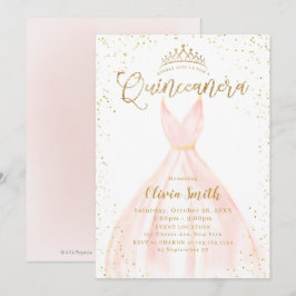 Eleganter Glitzer Gold & Rosa Aschenputtel Quincea Einladung
