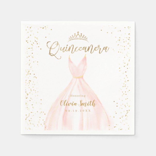 Eleganter Glitzer Gold und rot Kleid quinceañera Serviette (Vorderseite)