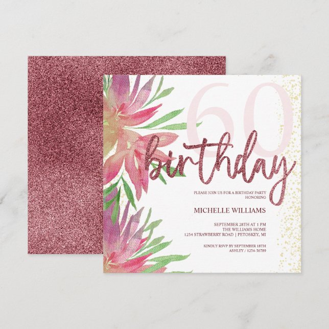 Eleganter Glitzer Goldkalligrafie Geburtstag (Vorne/Hinten)