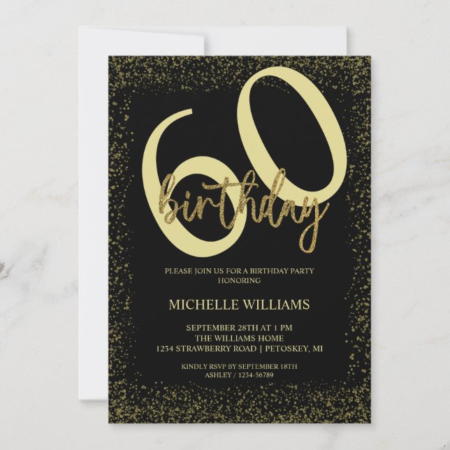 Eleganter Glitzer Goldkalligrafie Geburtstag Einladung (Vorderseite)