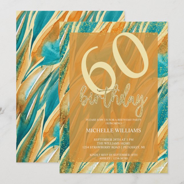 Eleganter Glitzer Goldkalligrafie Geburtstag Einladung (Vorne/Hinten)