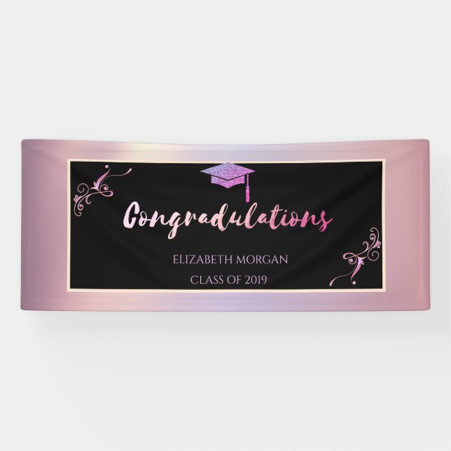 Eleganter Glitzer Graduate Cap Banner (Horizontal)