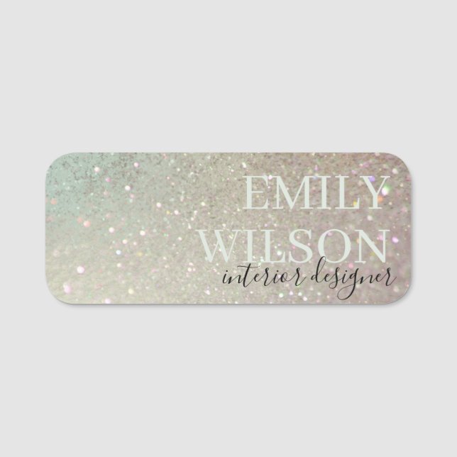 Eleganter Glitzer Green Pink Aqua Shiny Shimmer Namensschild (Vorderseite)