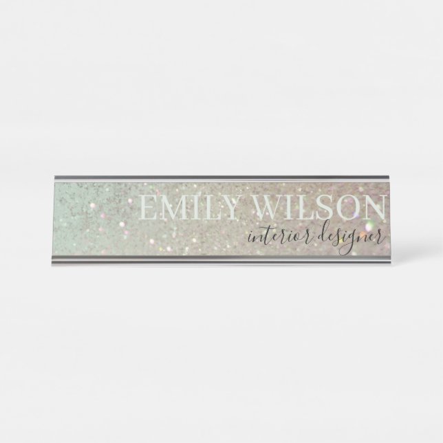 Eleganter Glitzer Green Pink Aqua Shiny Shimmer Schreibtischnamensplakette (Vorderseite )