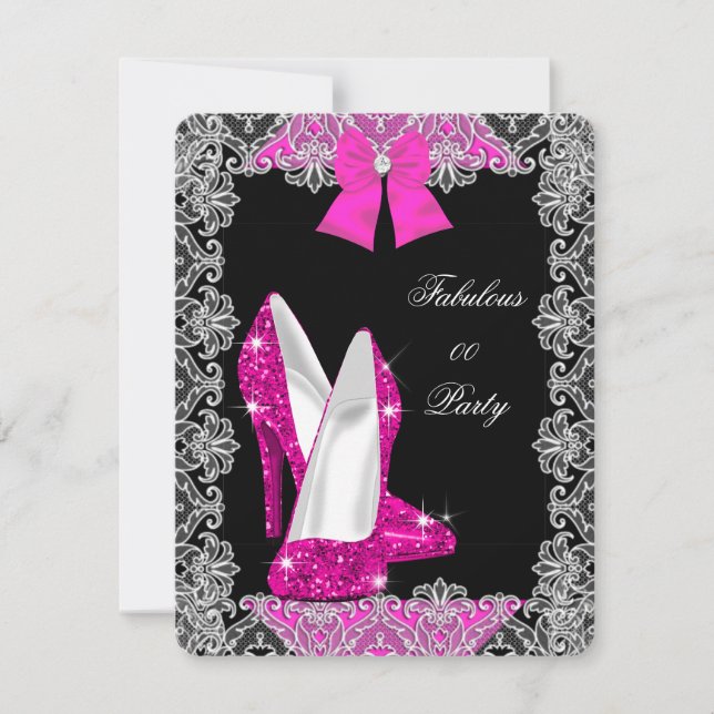 Eleganter Glitzer Hot Pink Stiletto Fabulous Party Einladung (Vorderseite)
