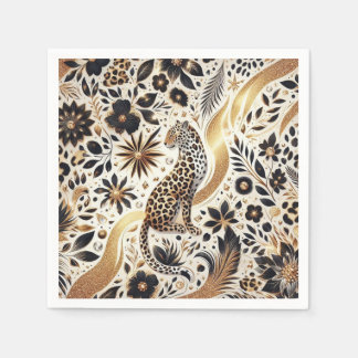Eleganter Glitzer Leopard aus Schwarz und Gold Serviette