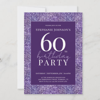 Eleganter Glitzer Lila 60. Geburtstagsparty Einladung