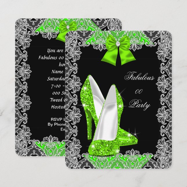 Eleganter Glitzer Lime Green Stiletto Fabulous Par Einladung (Vorne/Hinten)
