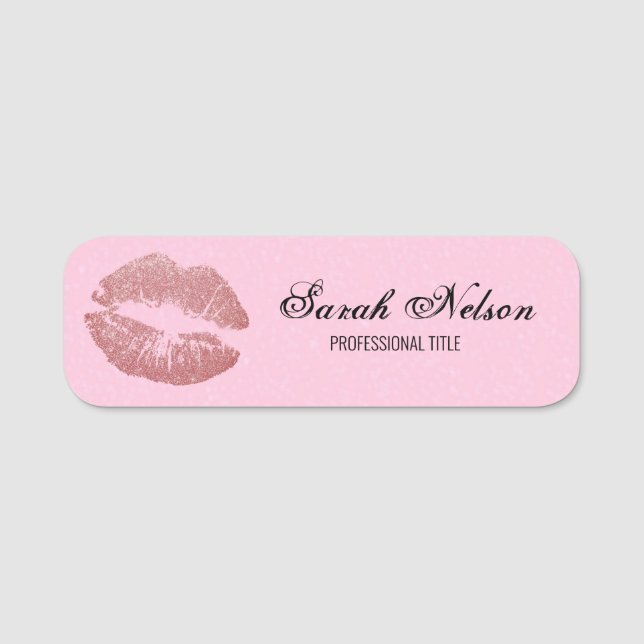 Eleganter Glitzer Lips Makeup Name Tag Namensschild (Vorderseite)