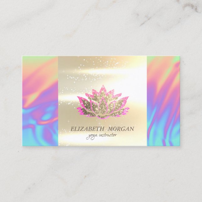 Eleganter Glitzer Lotus Holographic Yoga Instructo Visitenkarte (Vorderseite)