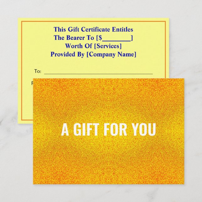 Eleganter Glitzer & Luxus Gold Geschenkgutschein (Vorne/Hinten)
