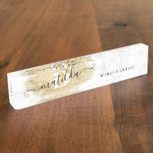 Eleganter Glitzer-Marmor-Makeup-Künstler Namensplakette