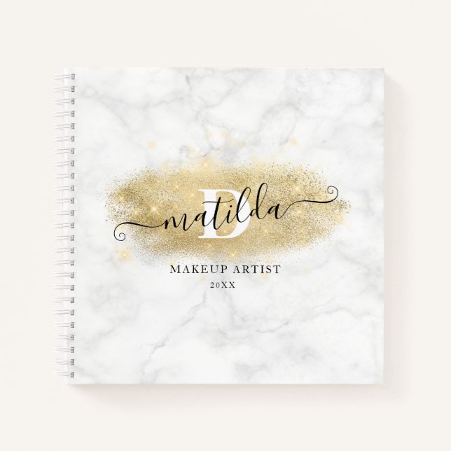 Eleganter Glitzer-Marmor-Makeup-Künstler Notizbuch (Vorderseite)