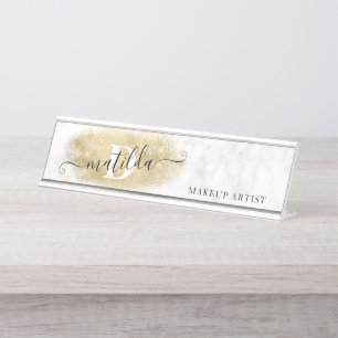 Eleganter Glitzer-Marmor-Makeup-Künstler Schreibtischnamensplakette
