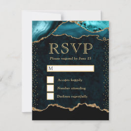 Eleganter Glitzer mit Aquamarinen und goldenen Imi RSVP Karte