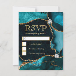 Eleganter Glitzer mit Aquamarinen und goldenen Imi RSVP Karte