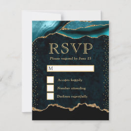 Eleganter Glitzer mit Aquamarinen und goldenen Imi RSVP Karte