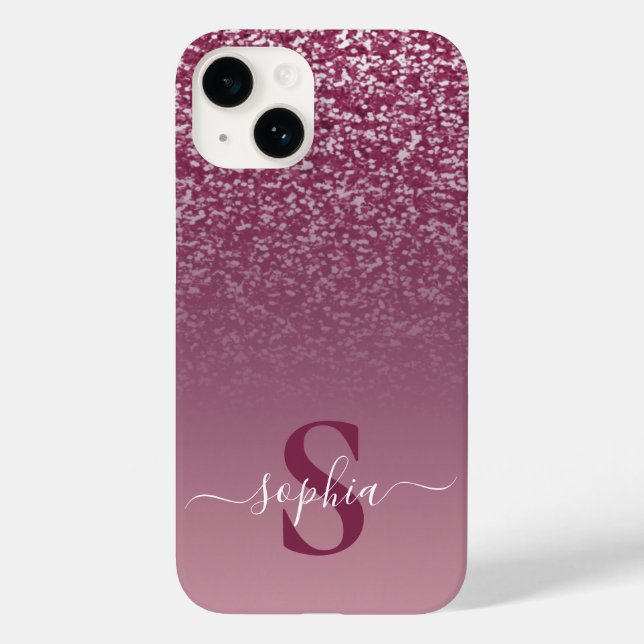 Eleganter Glitzer mit Monogramm Name Case-Mate iPhone 14 Hülle (Rückseite)