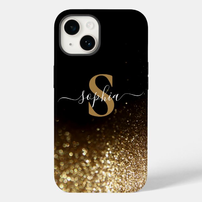 Eleganter Glitzer mit Monogramm Name Case-Mate iPhone 14 Hülle (Rückseite)