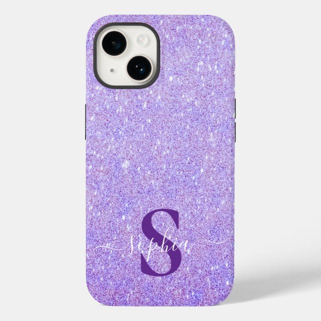Eleganter Glitzer mit Monogramm Name Case-Mate iPhone 14 Hülle (Rückseite)