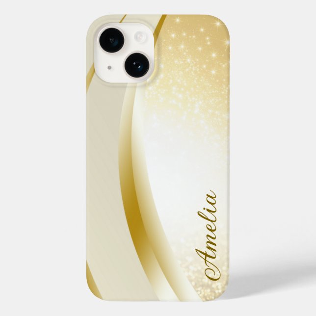 Eleganter Glitzer mit Monogramm Name Case-Mate iPhone 14 Hülle (Rückseite)