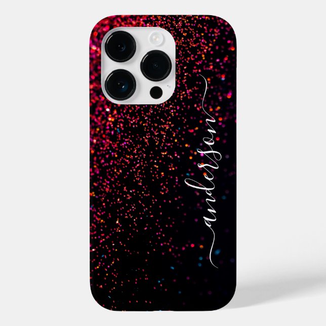 Eleganter Glitzer mit Monogramm Name Case-Mate iPhone 14 Pro Hülle (Rückseite)