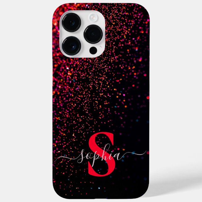 Eleganter Glitzer mit Monogramm Name Case-Mate iPhone 14 Pro Max Hülle (Rückseite)