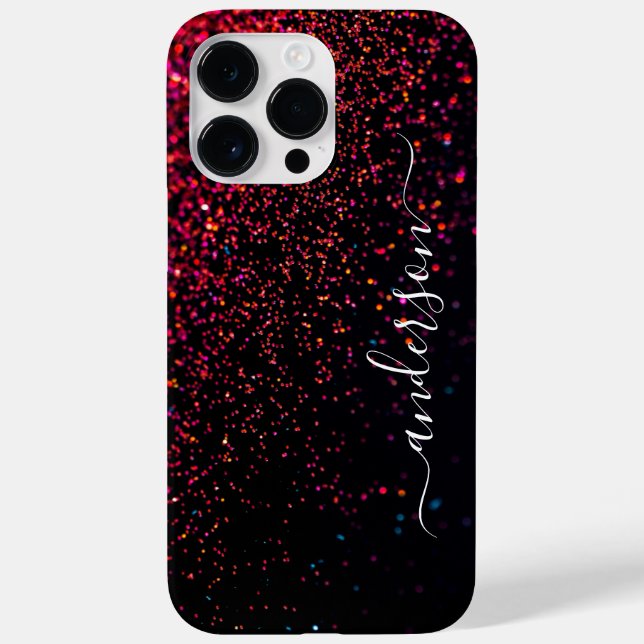 Eleganter Glitzer mit Monogramm Name Case-Mate iPhone 14 Pro Max Hülle (Rückseite)