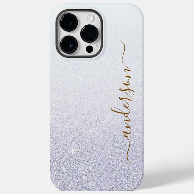 Eleganter Glitzer mit Monogramm Name Case-Mate iPhone 14 Pro Max Hülle (Rückseite)