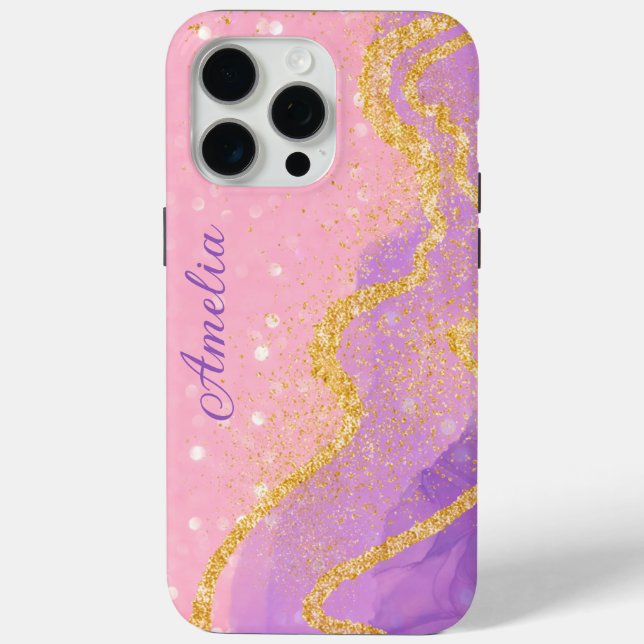 Eleganter Glitzer mit Monogramm Name Case-Mate iPhone Hülle (Rückseite)