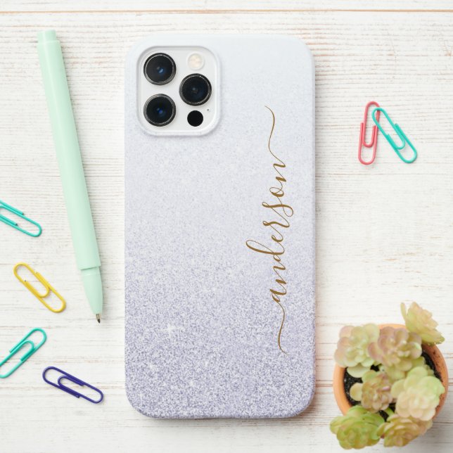 Eleganter Glitzer mit Monogramm Name iPhone 12 Pro Max Hülle (Auf dem Schreibtisch)