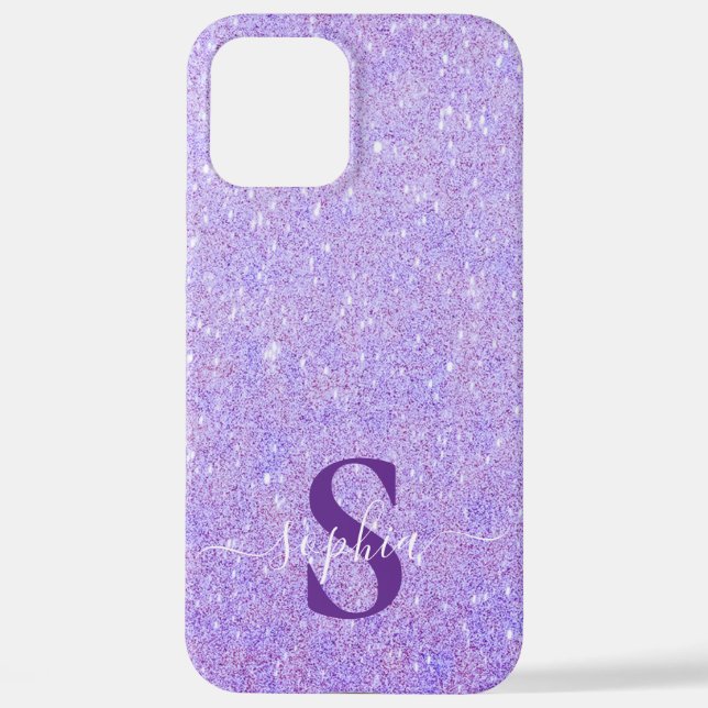 Eleganter Glitzer mit Monogramm Name iPhone 12 Pro Max Hülle (Rückseite)
