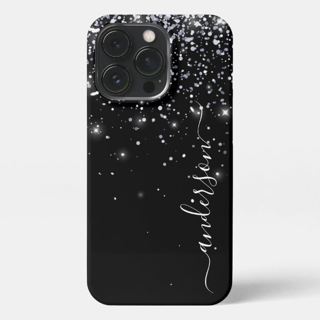 Eleganter Glitzer mit Monogramm Name iPhone 13 Pro Hülle (Rückseite)