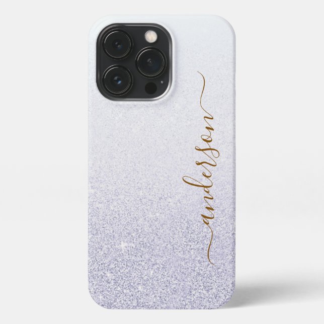 Eleganter Glitzer mit Monogramm Name iPhone 13 Pro Hülle (Rückseite)